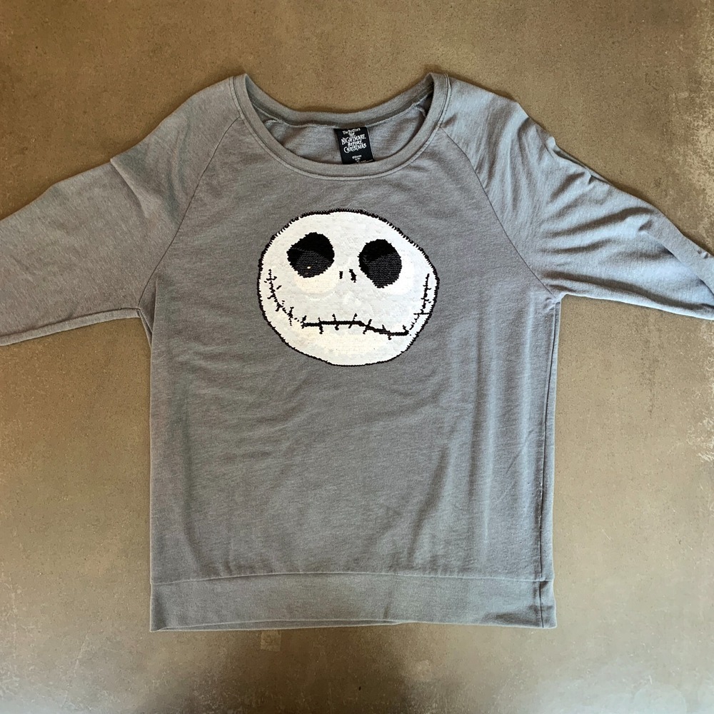 Nightmare Before Christmas MermaidSequin Jack Skellington Gray Sweatshirt Jrs XL